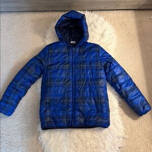 Epic Threads Blue Plaid Puffer Jacket (Kids L 14/16)